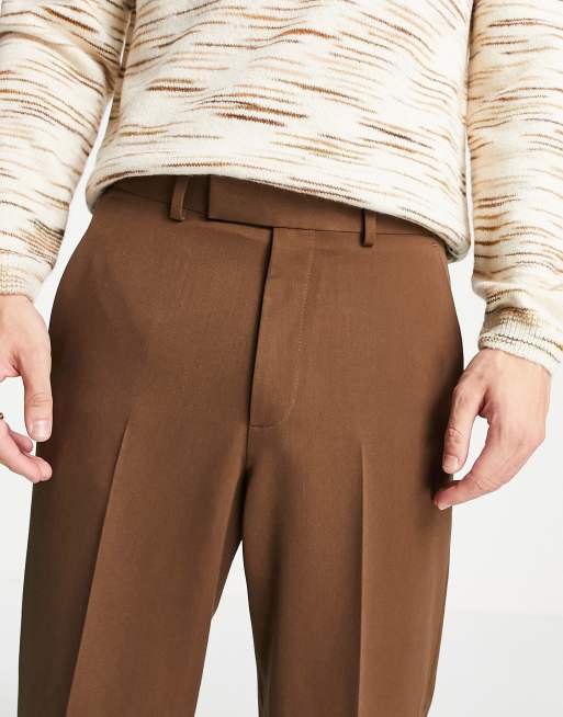 ASOS DESIGN cuffed wide leg pants in brown