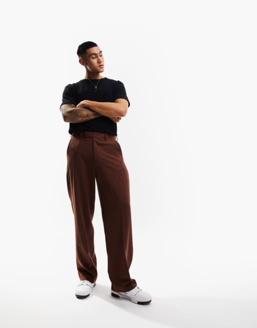 ASOS DESIGN wide leg smart pants in chocolate brown