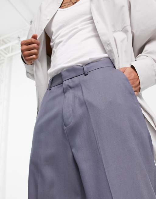 ASOS DESIGN wide leg smart pants in gray herringbone, 3 of 4