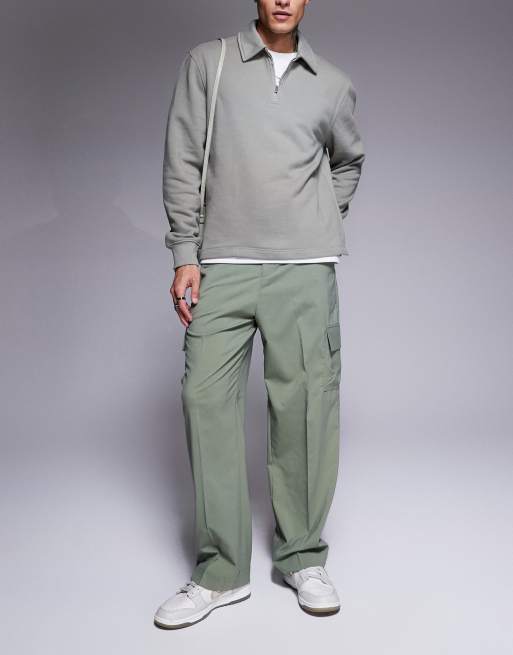 ASOS DESIGN wide leg smart pants in green with cargo pockets