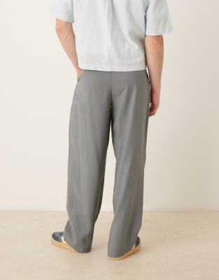 Asos Design Wide Leg Smart Pants In Gray