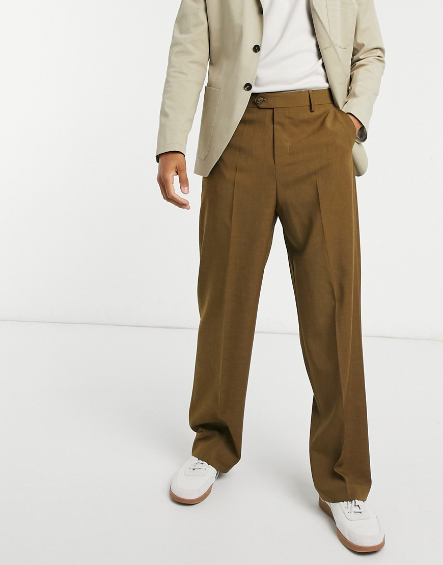 ASOS DESIGN wide leg smart pants in khaki cross hatch-Green