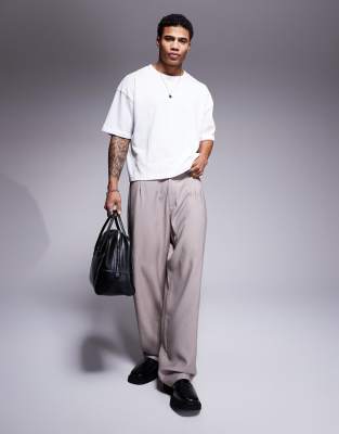 Asos Design Wide Leg Smart Pants In Mushroom-brown