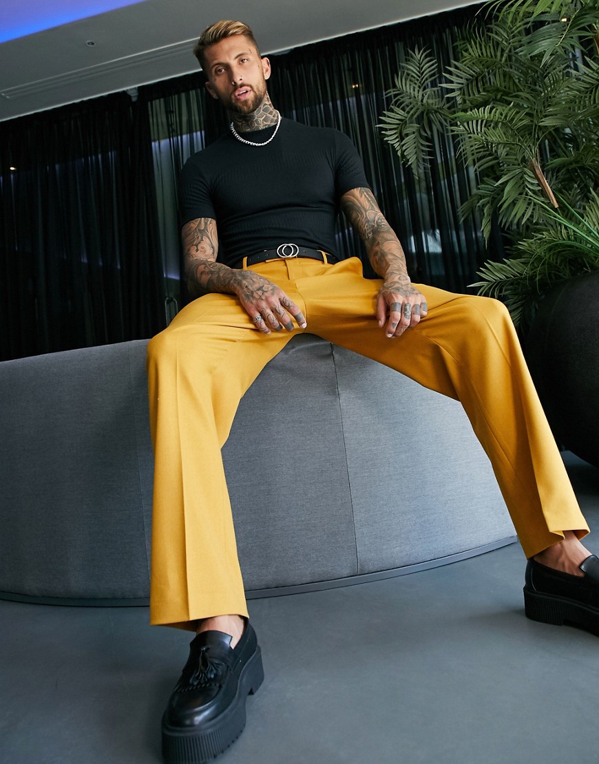 ASOS DESIGN wide-leg smart pants in mustard-Orange
