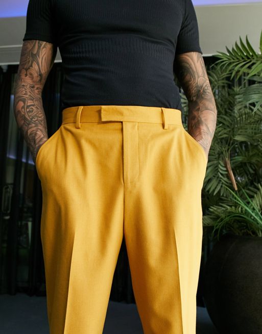 ASOS DESIGN belted wide leg pants in mustard