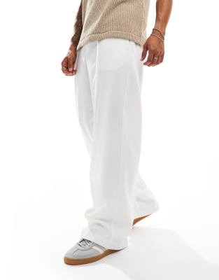 wide leg smart pants with an elasticated waist in white