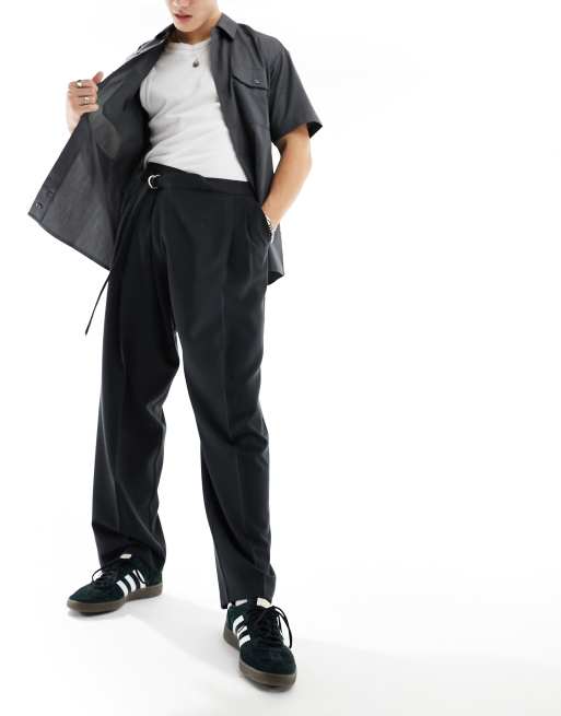 ASOS DESIGN wide leg smart pants with asymmetric waist detail in black