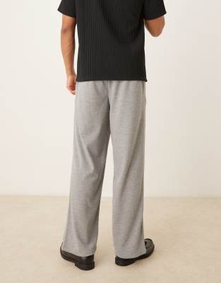 Asos Design Wide Leg Smart Pants With Double Pleat In Gray