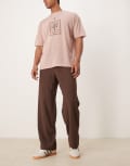 [ASOS DESIGN] ASOS DESIGN wide leg smart pants with pleats in brown-Navy W28 BROWN
