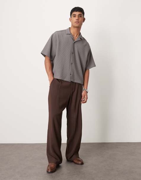 ASOS DESIGN wide leg smart pants with pleats in brown - view 1