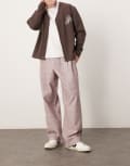 [ASOS DESIGN] ASOS DESIGN wide leg smart pants with textured check in faded burgundy W28 BURGUNDY