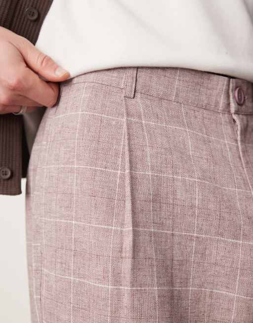 ASOS DESIGN wide leg smart pants with textured check in faded burgundy, 3 of 5