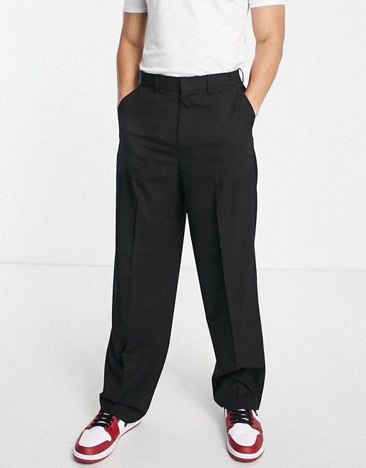 ASOS DESIGN wide leg smart trouser in black