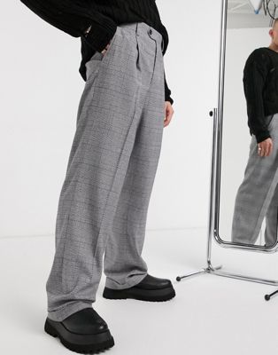 ASOS DESIGN wide leg smart trouser in check with turn up (21155384)