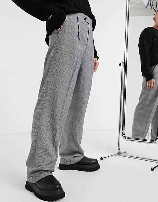  wide leg smart trouser in check with turn up 