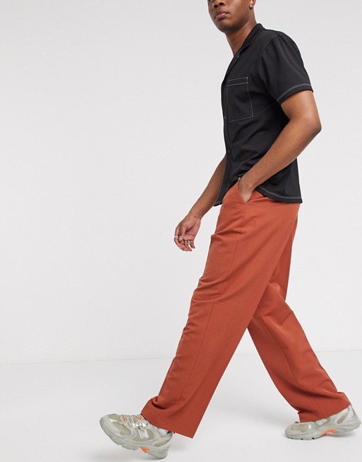 ASOS DESIGN wide leg smart trouser in rust
