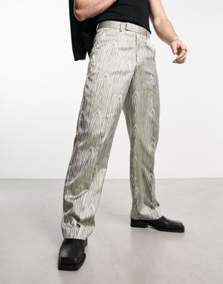 ASOS DESIGN wide leg smart trouser with jacquard pattern in sage-Green