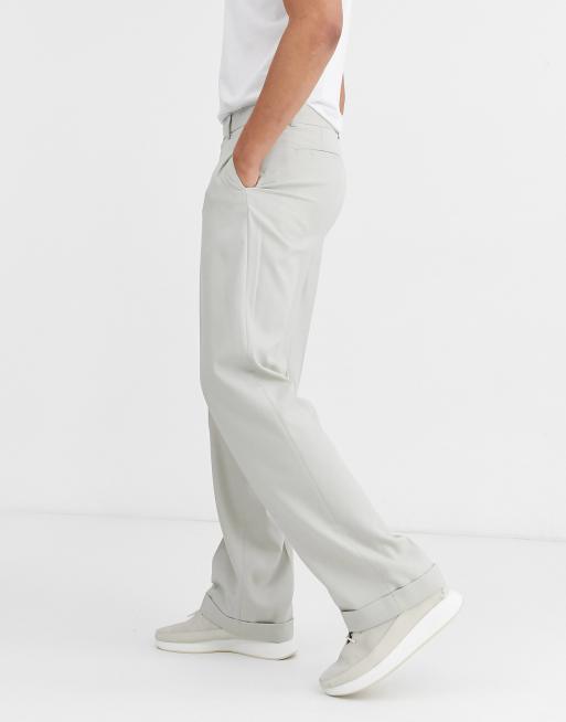 ASOS DESIGN wide leg smart trousers in beige