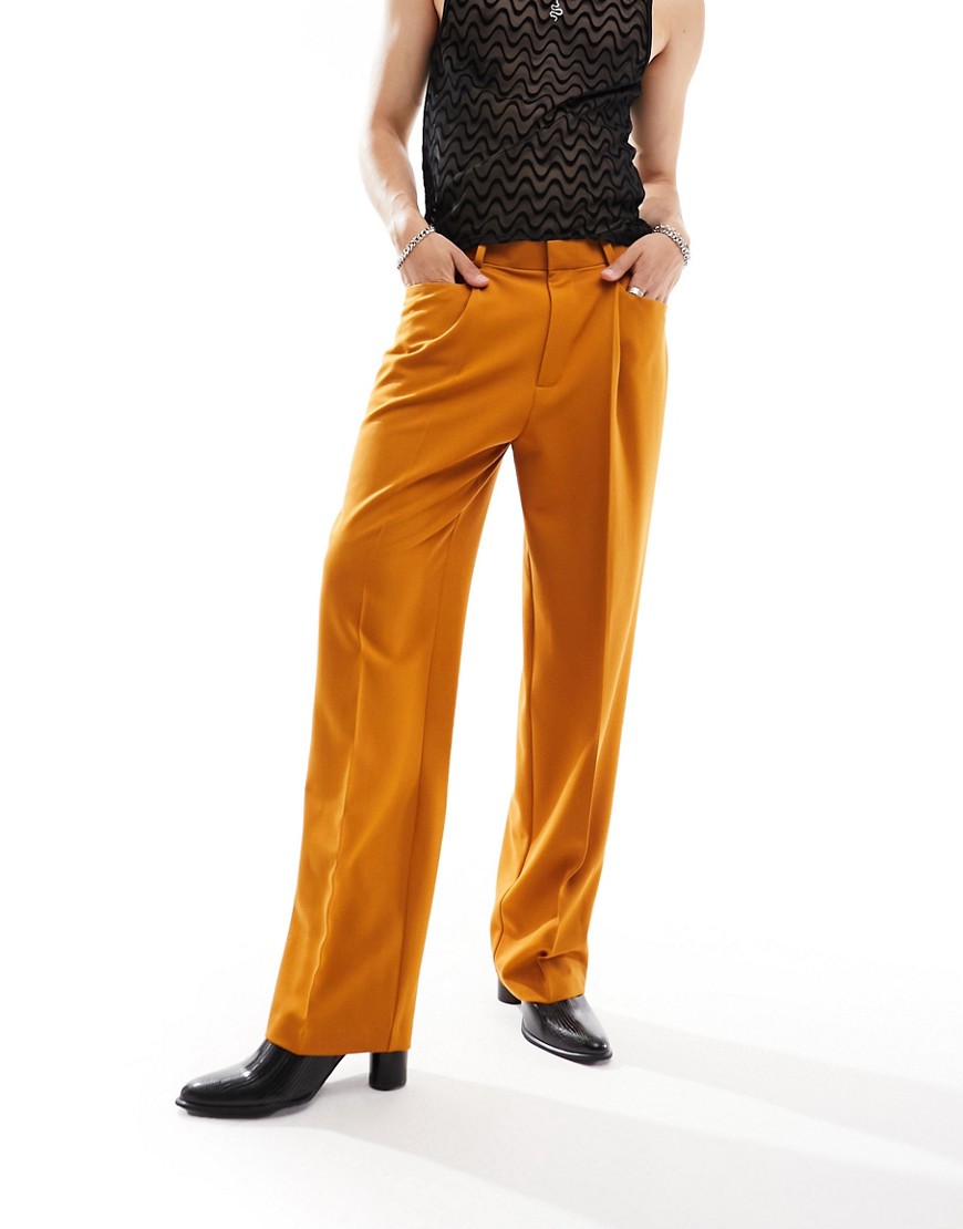 ASOS DESIGN wide leg smart trousers in burnt orange with front pockets