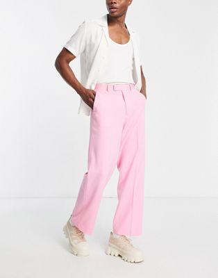 ASOS DESIGN wide leg smart trousers in candy pink