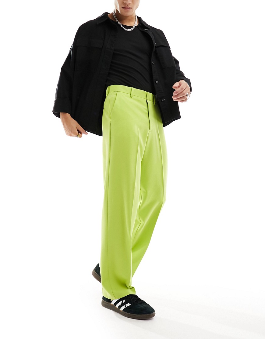 ASOS DESIGN wide leg smart trousers in chartreuse-Green