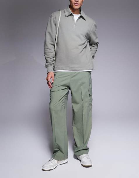 ASOS DESIGN wide leg smart trousers in green with cargo pockets - view 1