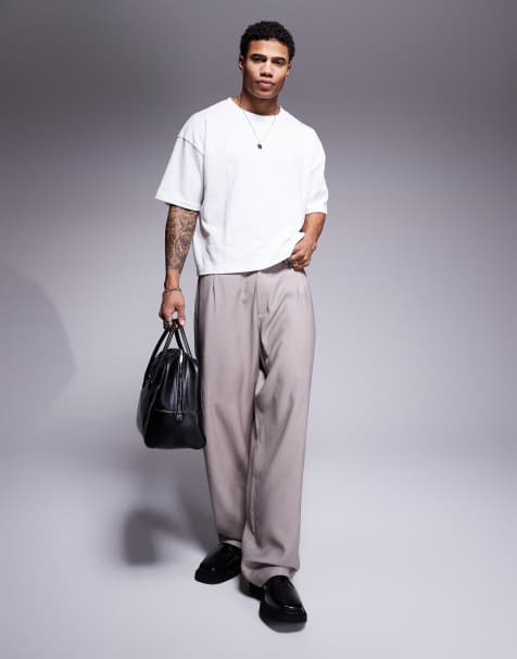 ASOS DESIGN wide leg smart trousers in mushroom - view 1
