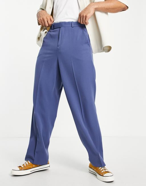 ASOS DESIGN wide leg smart trousers in navy | ASOS