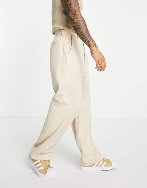 ASOS DESIGN wide leg smart trousers in stone | ASOS