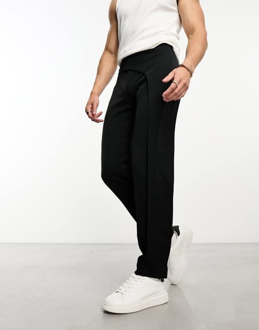 ASOS DESIGN wide leg smart trousers with asymmetric waist detail in black