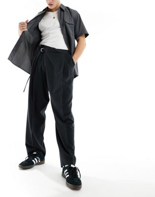 ASOS DESIGN wide leg smart trousers with asymmetric waist detail in black