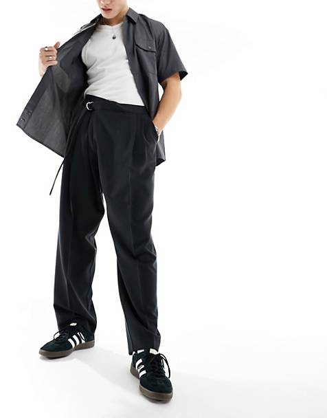 ASOS DESIGN wide leg smart trousers with asymmetric waist detail in black