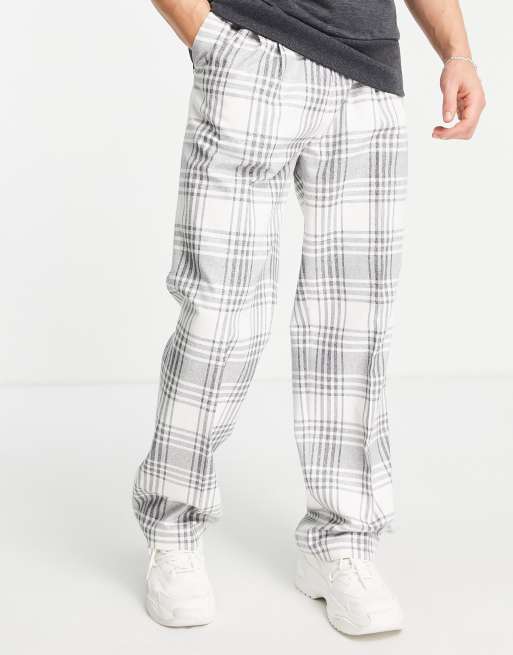 ASOS DESIGN wide leg smart trousers with cargo pocket in ecru tartan check