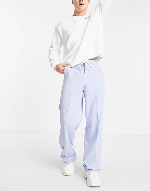  wide leg smart trousers with drawcord in blue 