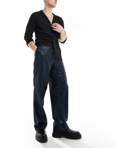 ASOS DESIGN wide leg smart trousers with floral sequins in navy - view 1