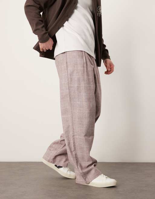 ASOS DESIGN wide leg smart trousers with textured check in faded burgundy, 2 of 5