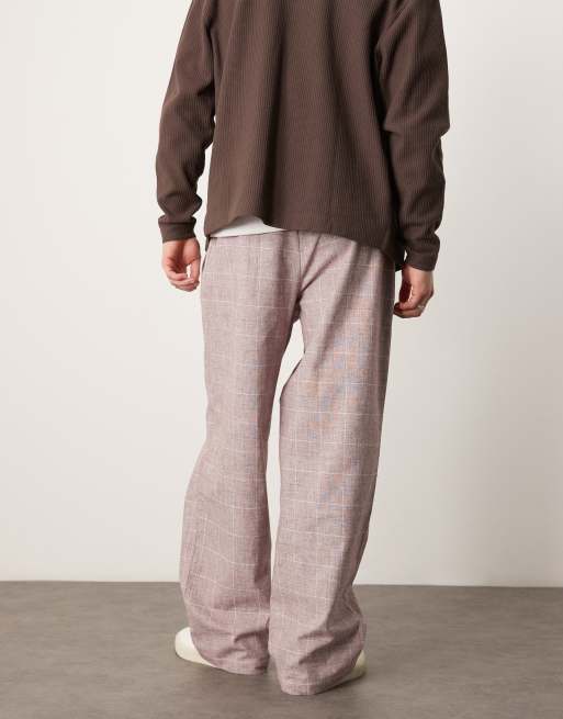 ASOS DESIGN wide leg smart trousers with textured check in faded burgundy, 4 of 5