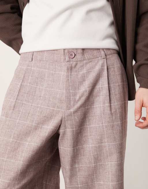 ASOS DESIGN wide leg smart trousers with textured check in faded burgundy, 5 of 5