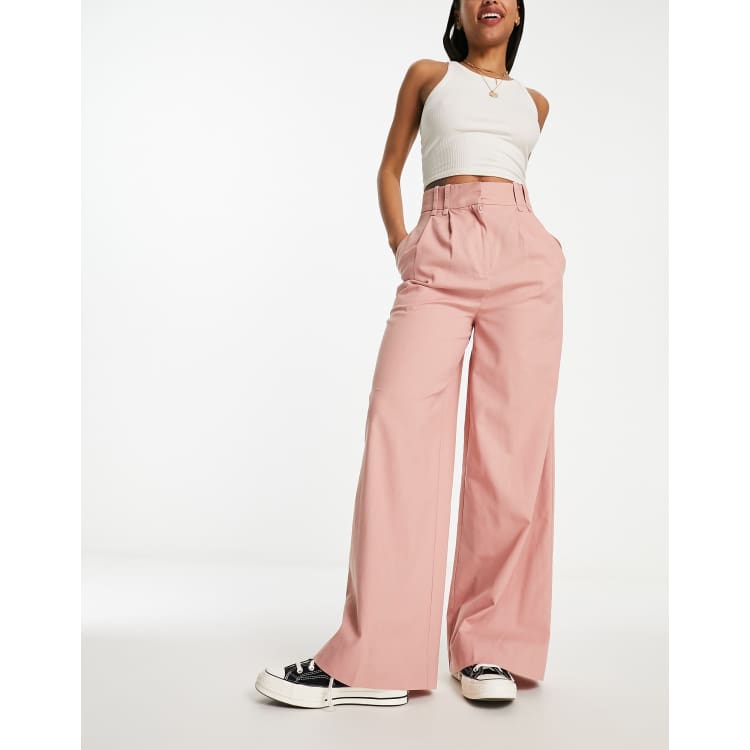 Viscose Linen Blend Crop Pant in Pink