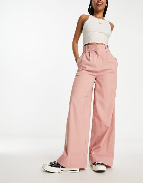 ASOS DESIGN wide leg suit trouser with linen in dusty pink