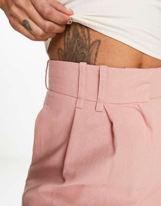 ASOS DESIGN wide leg suit pant with linen in dusty pink