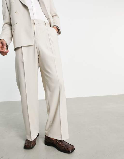 Jack & Jones Originals wide fit suit pants in beige