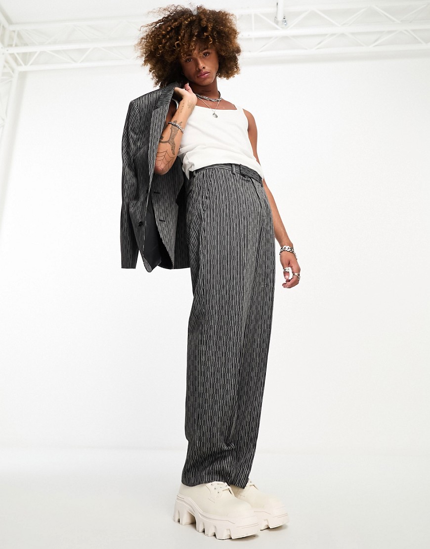 Asos Design Wide Leg Suit Pants In Black And White Stripe
