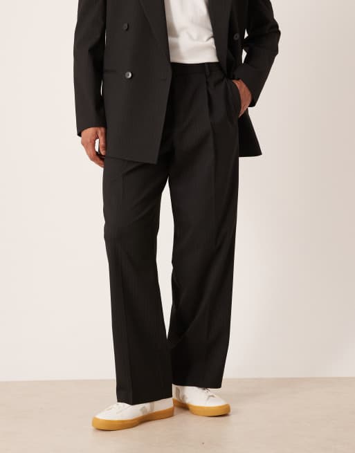 ASOS DESIGN wide leg suit pants in black metallic pinstripe
