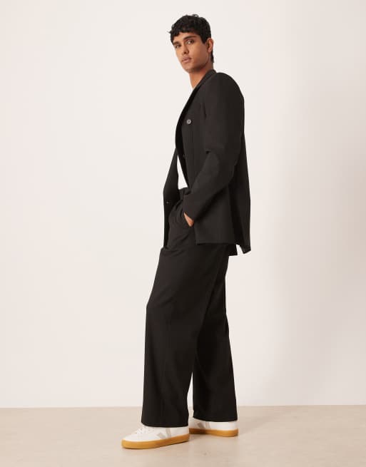 ASOS DESIGN wide leg suit pants in black metallic pinstripe, 3 of 5