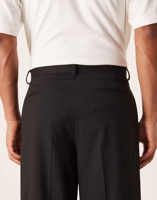 ASOS DESIGN wide leg suit pants in black metallic pinstripe