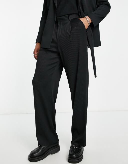 ASOS DESIGN belted suit in black plisse