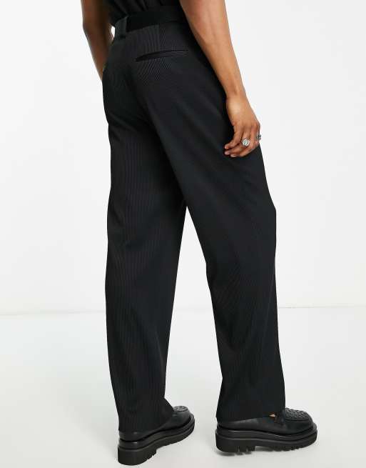 ASOS DESIGN wide leg suit pants in black plisse