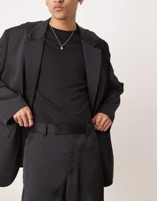 ASOS DESIGN wide leg suit pants in black satin