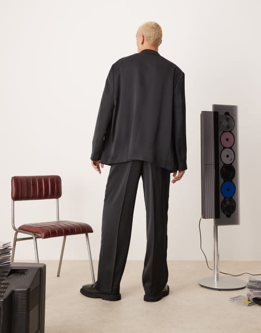 ASOS DESIGN wide leg suit pants in black satin